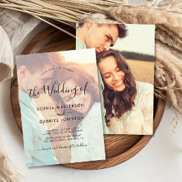 シックな書道スクリプトフォトオーバーレイ結婚ズ 招待状