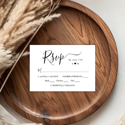 シックな書道スクリプトモノグラムウェディングRSVP 出欠カード