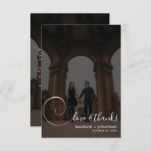 シックな書道ダークグレー2写真結婚の サンキューカード (正面/裏面)