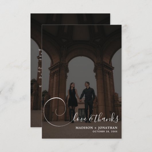 シックな書道ダークグレー2写真結婚の サンキューカード (正面/裏面)