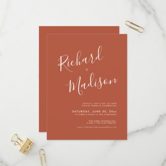 シックな書道テラコッタフォトバーチャル結婚ズ インビテーションポストカード (正面/裏面インサイチュ)