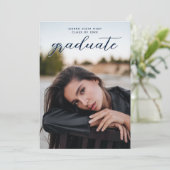 シックな書道ネイビーブルー2枚の写真卒業 招待状 (スタンド正面)