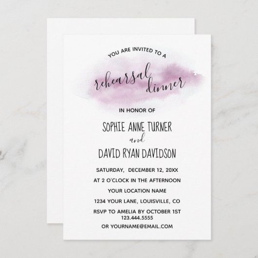 シックな書道ピンクの水の色のリハーサルディナー 招待状 (正面/裏面)