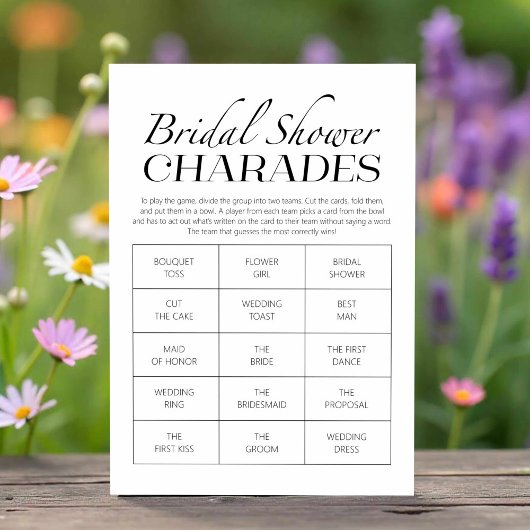 シックな書道ブライダルシャワーキャラデスゲームカード 招待状