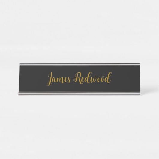 シックな書道プロフェッショナル金ゴールドカラーブラック デスクネームプレート (正面)