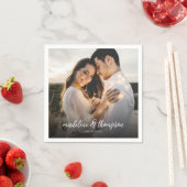シックな書道ホワイトオーバーレイ文字写真結婚ズ スタンダードカクテルナプキン (インサイチュ)