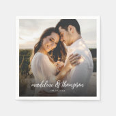 シックな書道ホワイトオーバーレイ文字写真結婚ズ スタンダードカクテルナプキン (正面)