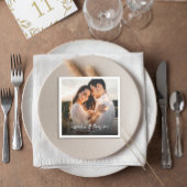 シックな書道ホワイトオーバーレイ文字写真結婚ズ スタンダードカクテルナプキン