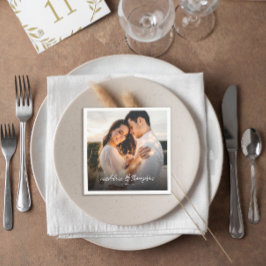 シックな書道ホワイトオーバーレイ文字写真結婚ズ スタンダードカクテルナプキン