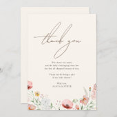 シックな書道ボホワイルドフラワーベビーシャワー サンキューカード (正面/裏面)