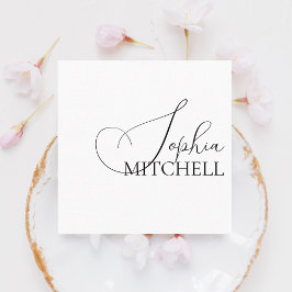 シックな書道ミニマリストホワイト スクエア名刺