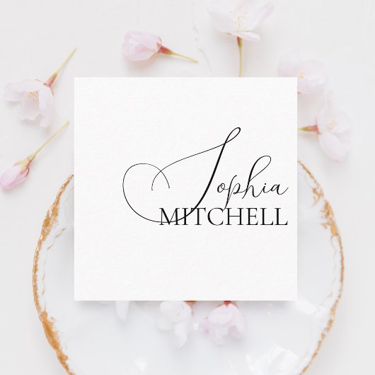 シックな書道ミニマリストホワイト スクエア名刺