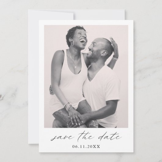 シックな書道ミニマリスト写真エレガントな結婚式 セーブザデート (正面)