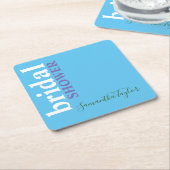 シックな書道ミニマルブライダルシャワーブルー スクエアペーパーコースター (アングル)