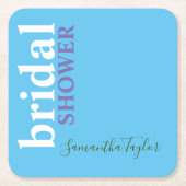 シックな書道ミニマルブライダルシャワーブルー スクエアペーパーコースター (正面)