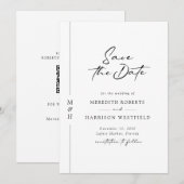 シックな書道モノグラムブラック&ホワイト結婚ズ セーブザデート (正面/裏面)