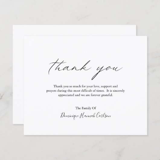 シックな書道予算の葬儀サンキューカード (正面/裏面)
