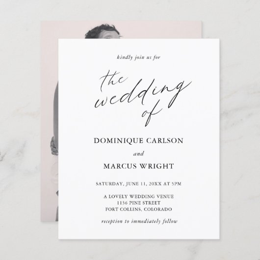 シックな書道写真の予算結婚式招待状 (正面/裏面)