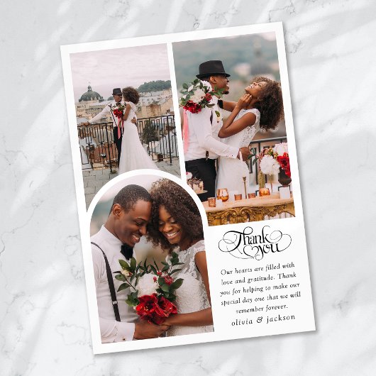 シックな書道台本結婚写真 サンキューカード