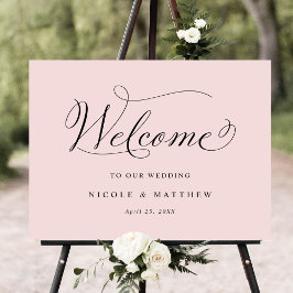 シックな書道埃っぽいバラ結婚のウェルカムサイン ポスター