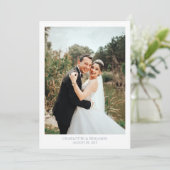 シックな書道埃っぽい青い台本の写真結婚の写真 サンキューカード (スタンド正面)