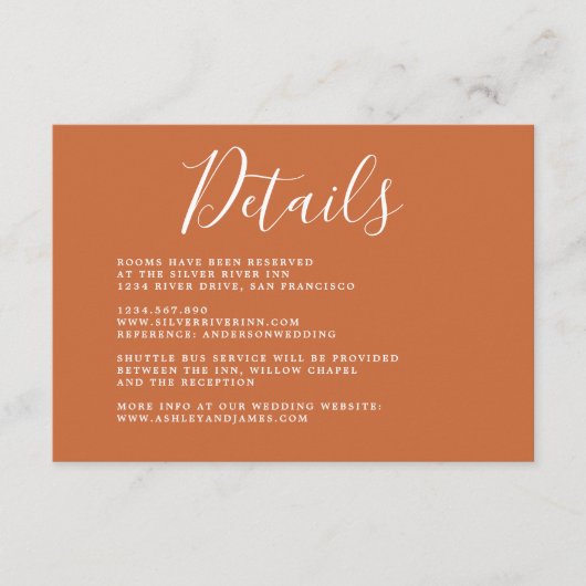 シックな書道燃えたオレンジ結婚の詳細 エンクロージャーカード (正面)