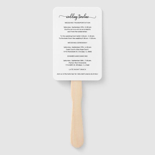 シックな書道結婚式の日のタイムライン ハンドファン (裏面)