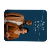 シックな書道結婚式の日付写真を保存 マグネット (横)