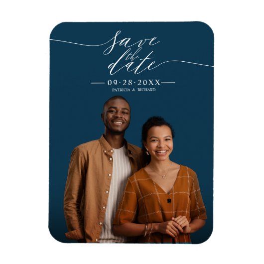 シックな書道結婚式の日付写真を保存 マグネット (縦)