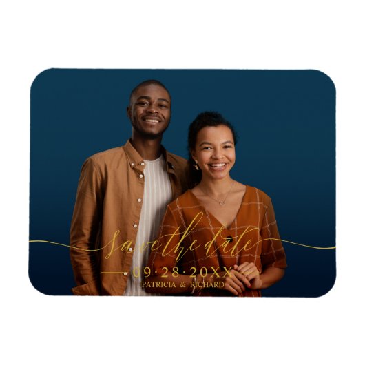 シックな書道結婚式の日付写真を保存 マグネット (横)