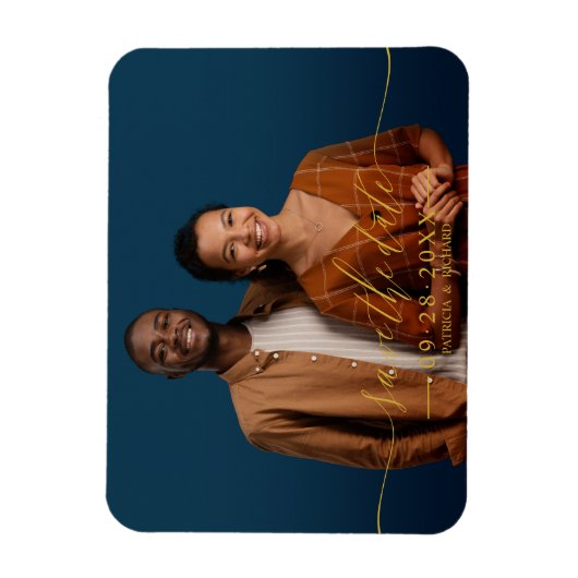 シックな書道結婚式の日付写真を保存 マグネット (縦)