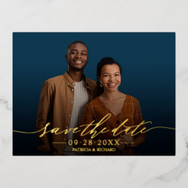 シックな書道結婚式の日付写真を保存 箔シーズンポストカード