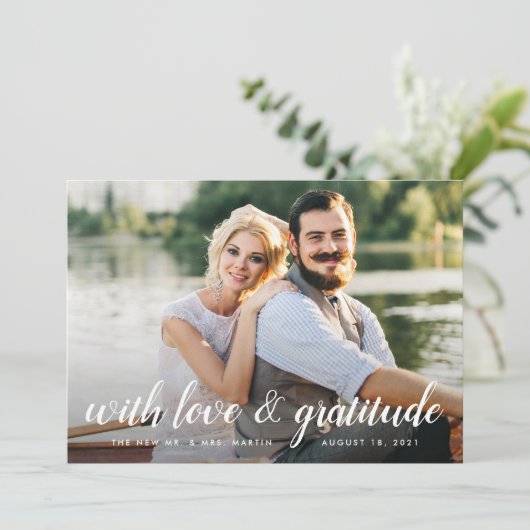 シックな書 | フォトコラージュ結婚の感謝 サンキューカード (スタンド正面)