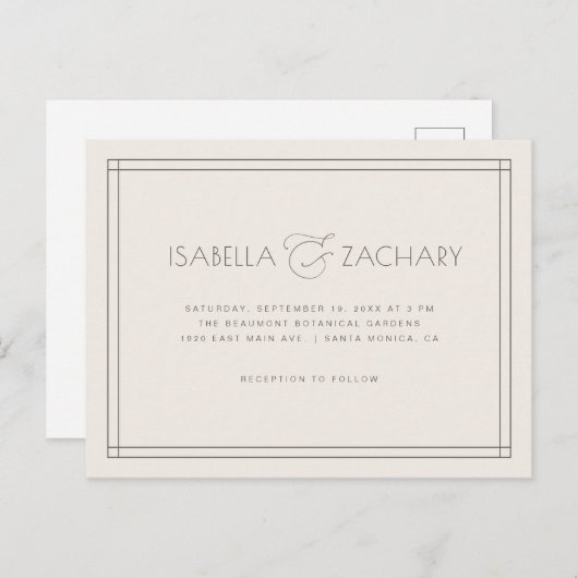 シックな最小主義のアンパーサンドのタイポグラフィの結婚 インビテーションポストカード (正面/裏面)
