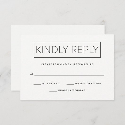 シックな最小主義の結婚式の応答 出欠カード (正面/裏面)
