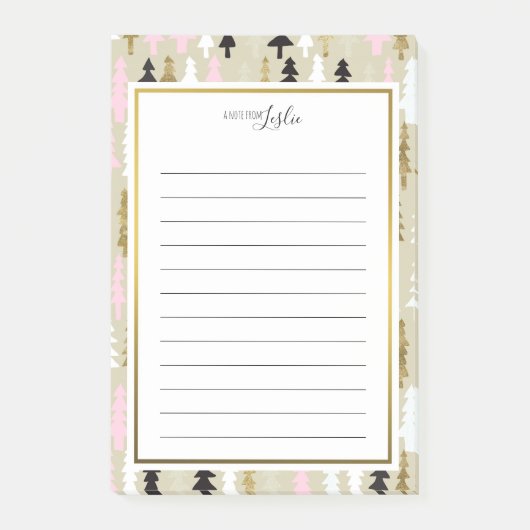 シックな木モノグラムのメモ帳からのノート ポストイット (正面)