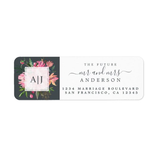 シックな未来モノグラム夫人結婚の差出人住所 ラベル (正面)