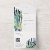 シックな松の木の山の風景結婚のQRコード オールインワン招待状 (内側)