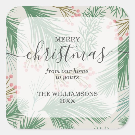 シックな果実と枝のクリスマス スクエアシール (正面)