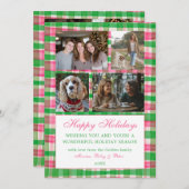 シックな格子模様のカスタムクリスマス9フォトコラージピンク シーズンカード (正面/裏面)