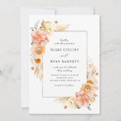 シックな桃と黄色淡い色のデリケートなフローラ結婚ズ 招待状 (正面)