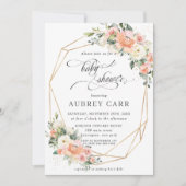 シックな桃のアイボリーピンクのフローラベビーシャワージオメトリック 招待状 (正面)
