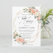 シックな桃のアイボリーピンクのフローラベビーシャワージオメトリック 招待状 (スタンド正面)