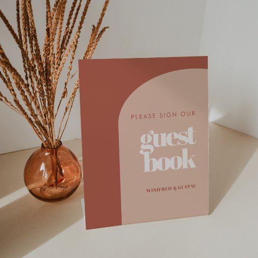 シックな桃のサイン私たちのゲストブックペデスタルサイン 台座サイン