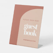シックな桃のサイン私たちのゲストブックペデスタルサイン 台座サイン (正面)