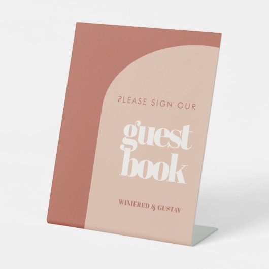 シックな桃のサイン私たちのゲストブックペデスタルサイン 台座サイン (正面)