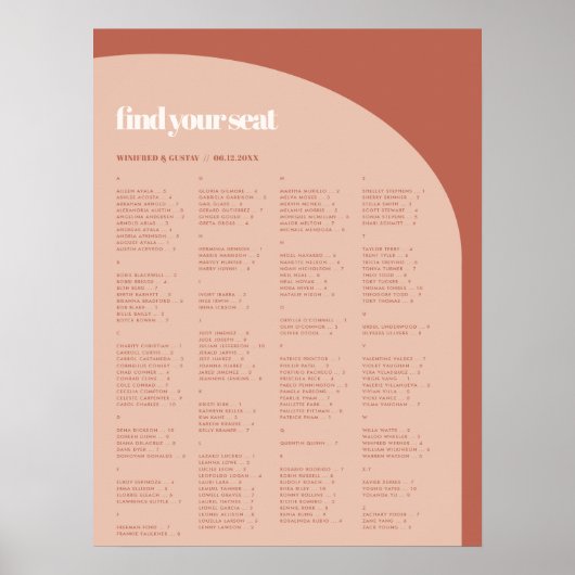 シックな桃のテラコッタアルファベットの座席表 ポスター (正面)