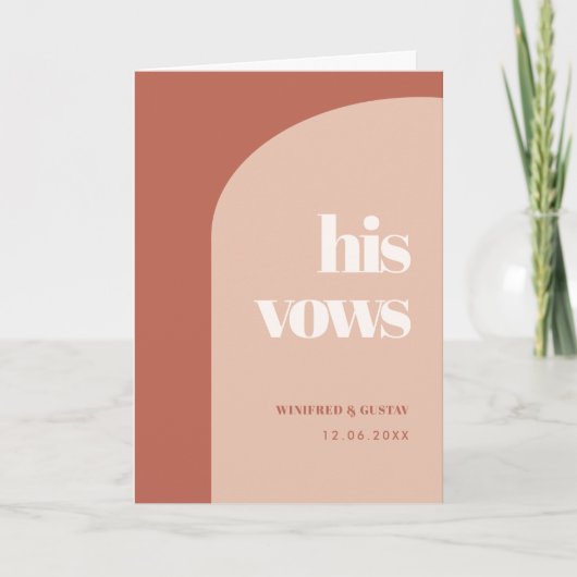 シックな桃のテラコッタアーチ彼の誓い結婚式の誓い カード (正面)