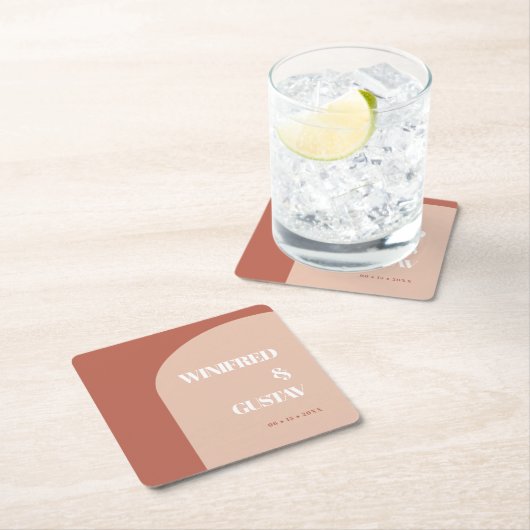 シックな桃のテラコッタアー結婚チーズ スクエアペーパーコースター (インサイチュ)