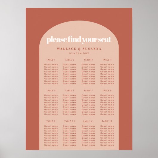 シックな桃のテラコッタ結婚アーチの座席表 ポスター (正面)